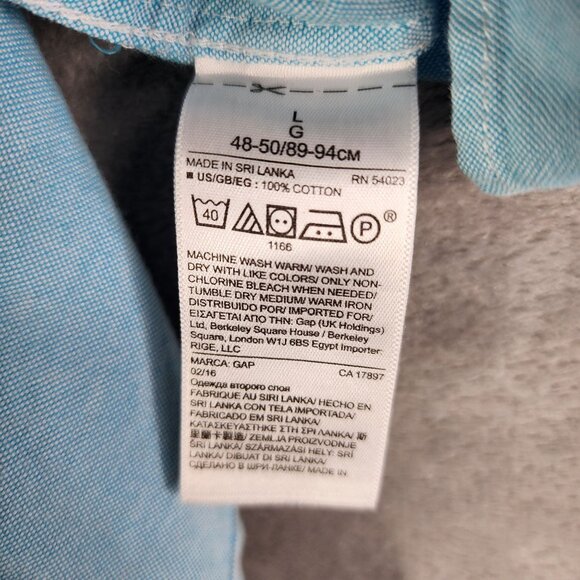 Men's Gap Light Blue Shirt Long Sleeve Button Down 100% Cotton Size L - Picture 7 of 11